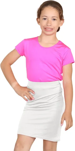 Janisramone Girls Midi Skirt Plain Elastic Waist Bodycon Kids Casual School Pencil Skirt