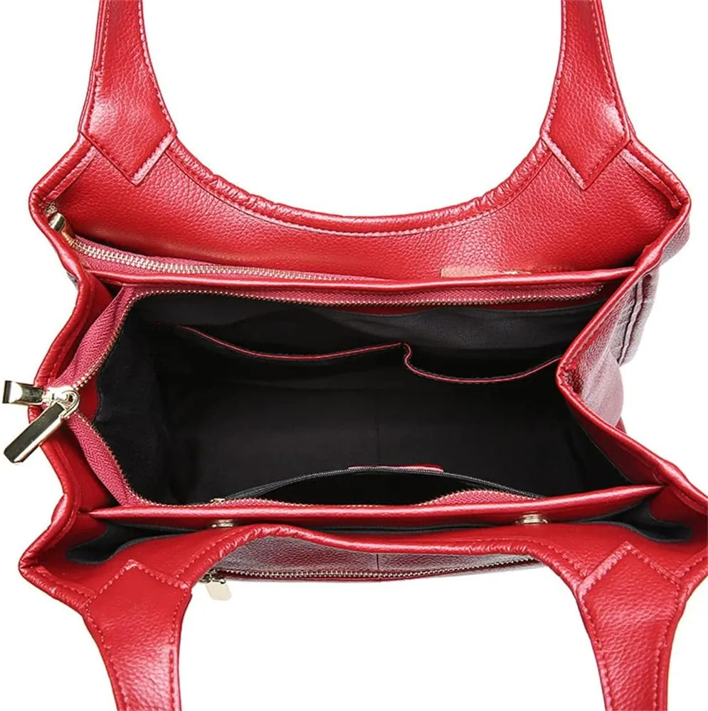JIUFENG Women's Tote Bag Genuine Leather Bucket Hobo Bag Solid Color Commuter Underarm Shoulder Bag Womens Handbag