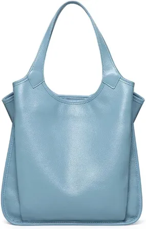 JIUFENG Women's Tote Bag Genuine Leather Bucket Hobo Bag Solid Color Commuter Underarm Shoulder Bag Womens Handbag