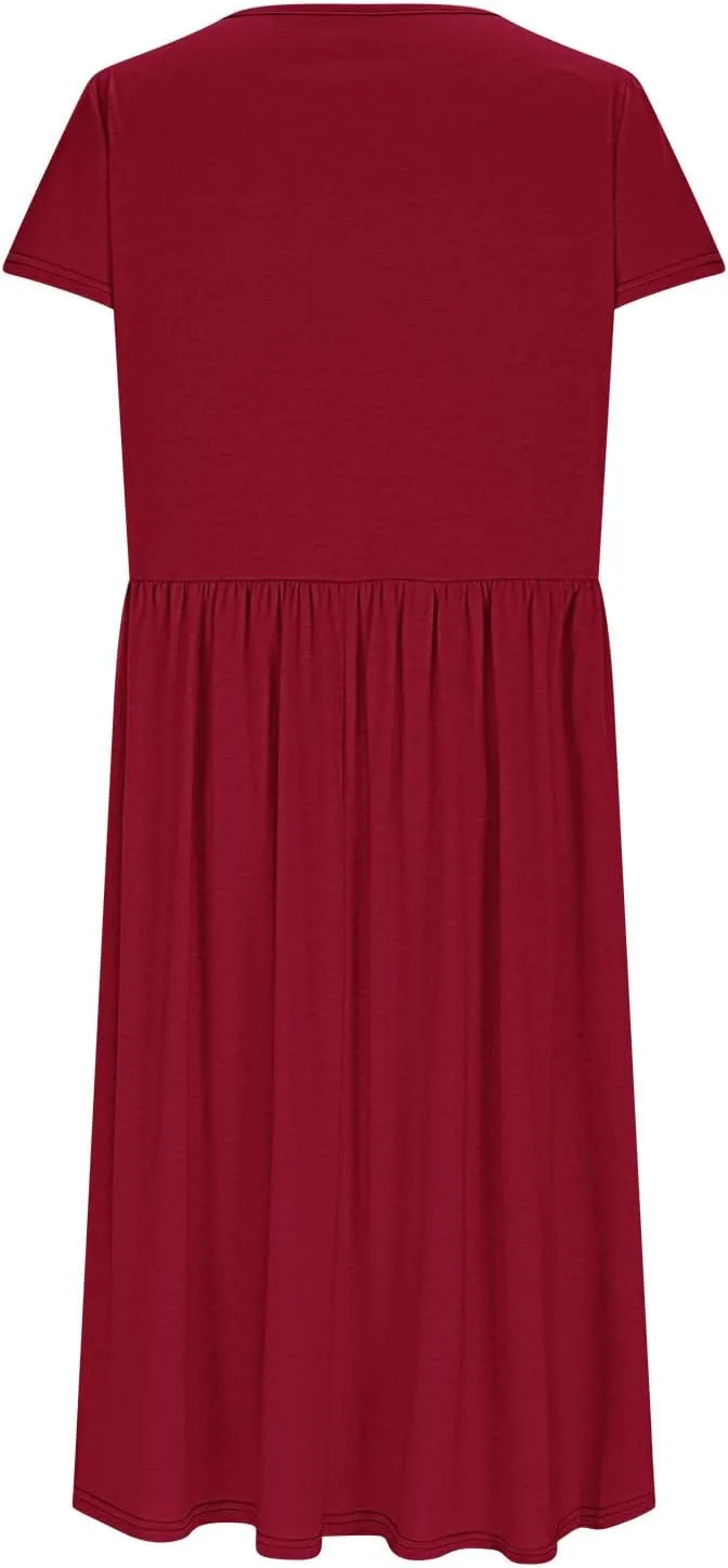 JOAU Women's Summer Boho Petal Sleeve Midi Dresses 2025 Casual Round Neck Flowy Pleated Beach Vacation Dress with Pockets
