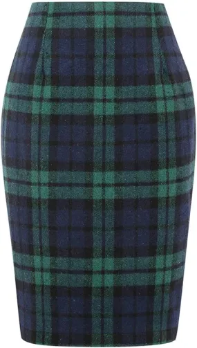 Kinghua Womens Wool Plaid Pencil Skirt Fall Winter High Waisted Slit Bodycon Knee Length Midi Skirt