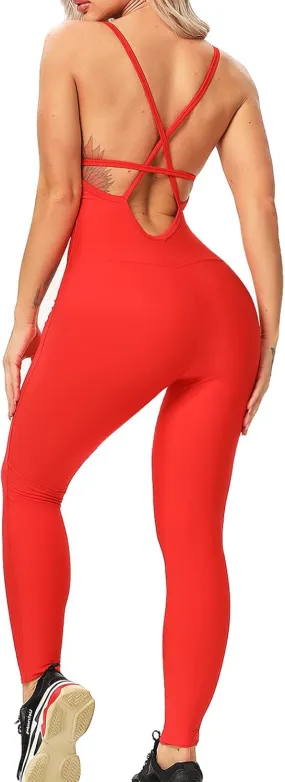 KIWI RATA Womens Sexy Bodycon Backless Jumpsuit Workout One-Piece Cacual Sculpted Bodysuit Sport Romper