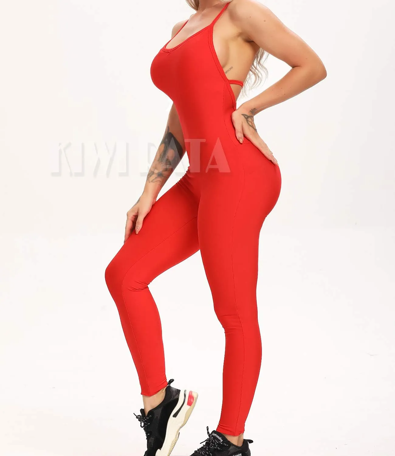 KIWI RATA Womens Sexy Bodycon Backless Jumpsuit Workout One-Piece Cacual Sculpted Bodysuit Sport Romper