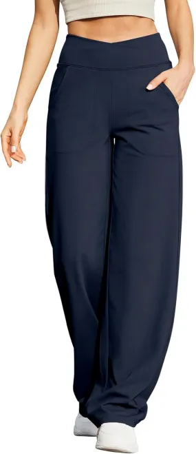 Kubbon Women's Wide Leg Yoga Pants Crossover Baggy High Waist Stretch Dress Sweatpants Casual Lounge Pants with Pockets