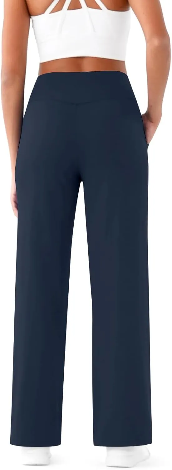 Kubbon Women's Wide Leg Yoga Pants Crossover Baggy High Waist Stretch Dress Sweatpants Casual Lounge Pants with Pockets