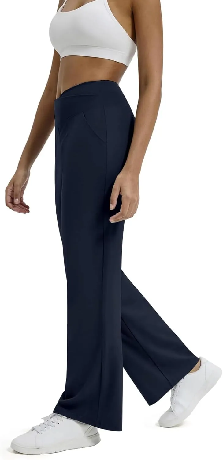 Kubbon Women's Wide Leg Yoga Pants Crossover Baggy High Waist Stretch Dress Sweatpants Casual Lounge Pants with Pockets