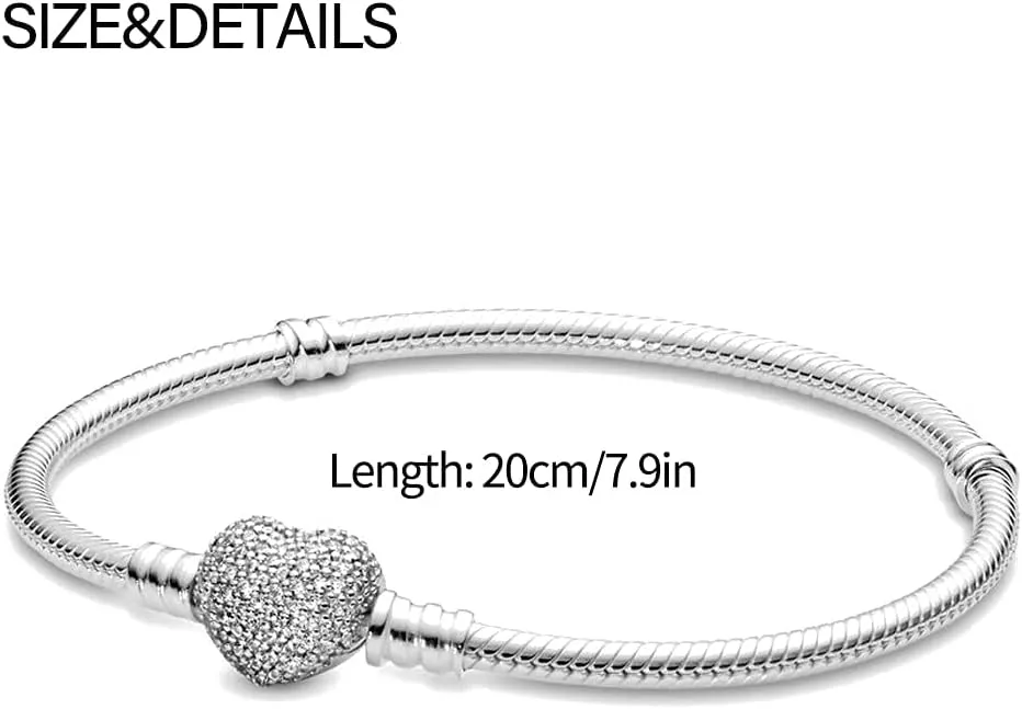KUNSIR Snake Chain Charm Bracelets for Charm 925 sterling silver Jewelry Bracelet Fits Any Charm Gift for Women