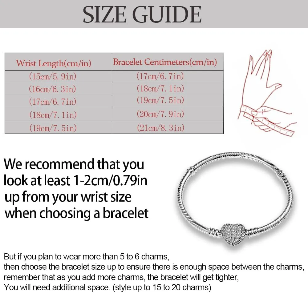 KUNSIR Snake Chain Charm Bracelets for Charm 925 sterling silver Jewelry Bracelet Fits Any Charm Gift for Women