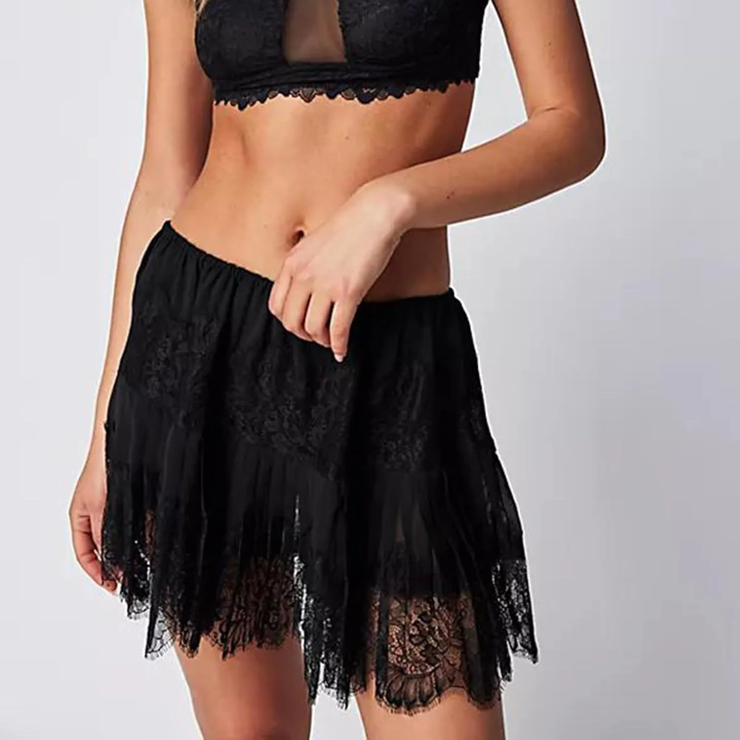 Lace Mini Skirts for Women Ruffle Pleated Low Rise Floral Short Skirts Y2k A-line Layered Half Slip Skirt