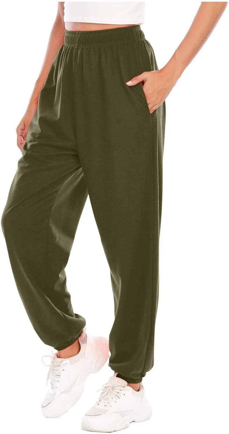Ladies Stretch Plain Pants Womens Casual Trousers High Waist Lounge Sweatpants Solid Color Bootcut Yoga Pants Gym