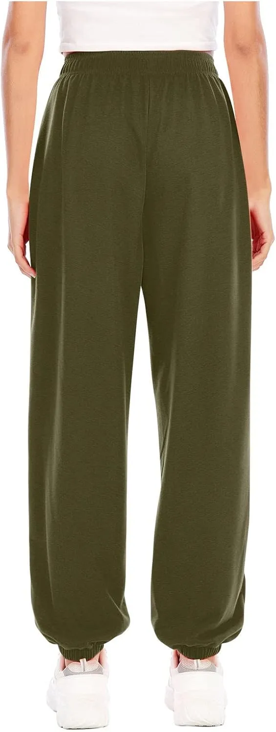 Ladies Stretch Plain Pants Womens Casual Trousers High Waist Lounge Sweatpants Solid Color Bootcut Yoga Pants Gym