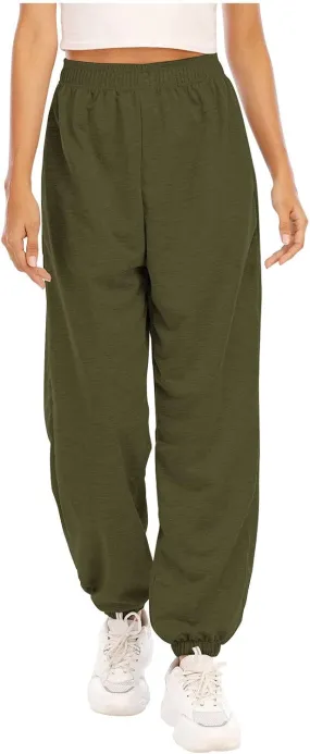 Ladies Stretch Plain Pants Womens Casual Trousers High Waist Lounge Sweatpants Solid Color Bootcut Yoga Pants Gym