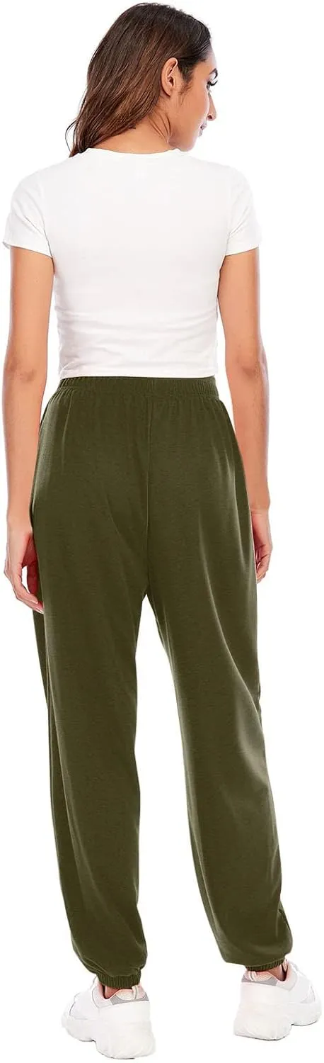 Ladies Stretch Plain Pants Womens Casual Trousers High Waist Lounge Sweatpants Solid Color Bootcut Yoga Pants Gym