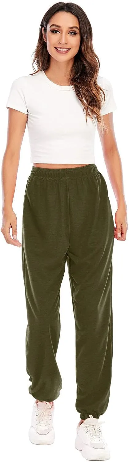 Ladies Stretch Plain Pants Womens Casual Trousers High Waist Lounge Sweatpants Solid Color Bootcut Yoga Pants Gym