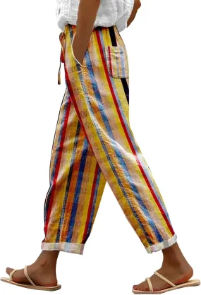 LCMTWX White Linen Pants Women 2025 Drawstring Pants Capri Pants 2025 Pants with Pockets Wide Leg Cropped Pants Linen Pants