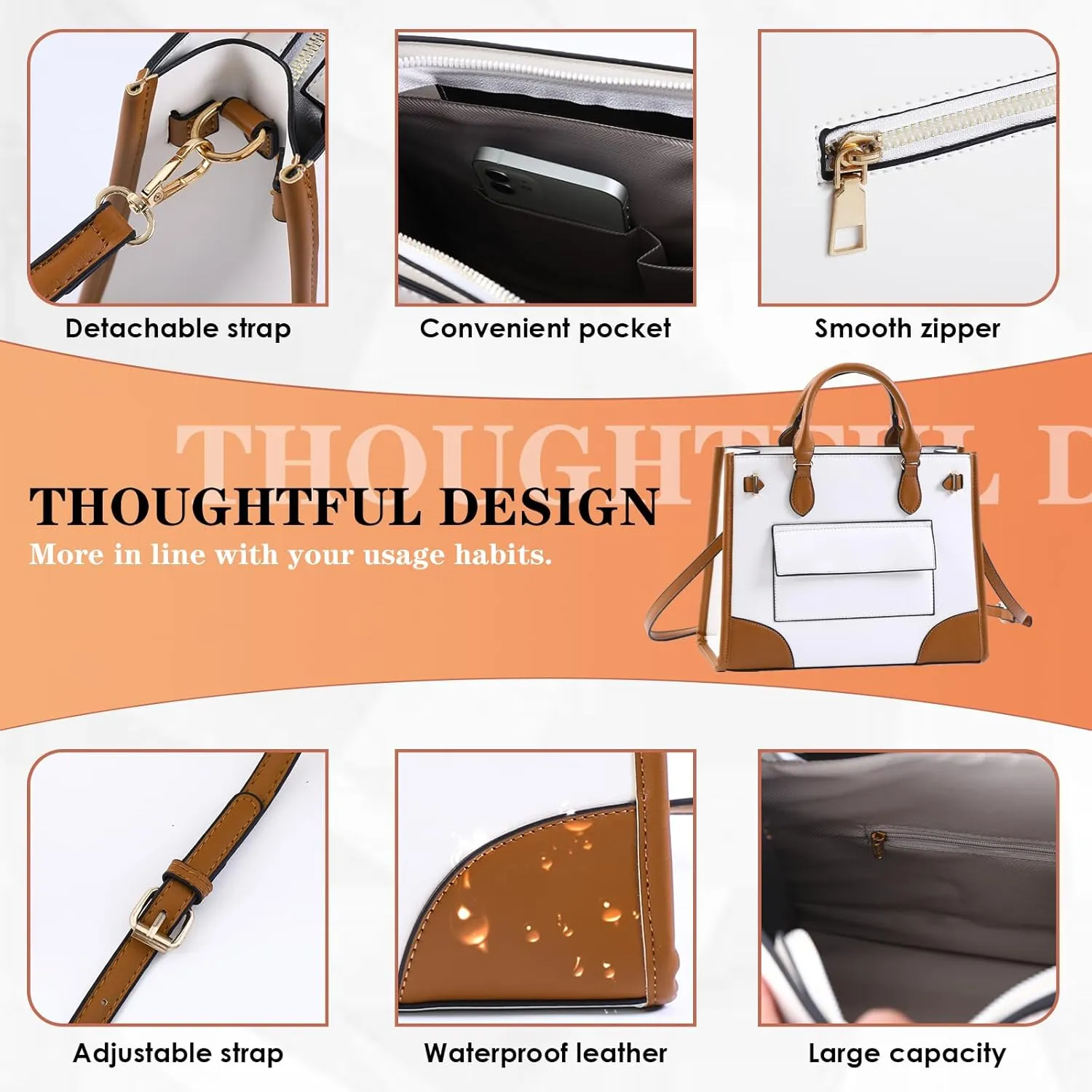 Leather Tote Bag for Women Work Medium Satchel Bags for Women with 5 Pockets Womens Purse for Work and Office