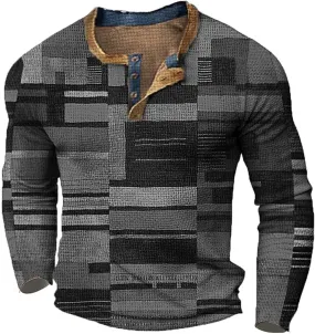 Lightweight Sweatshirts for Men Long Sleeve Button Down Shirt Waffle Plaid Shirt Untucked Henley Shirt Casual Shirt