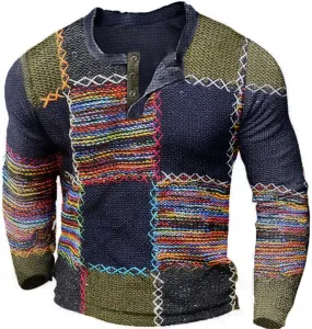 Lightweight Sweatshirts for Men Long Sleeve Button Down Shirt Waffle Plaid Shirt Untucked Henley Shirt Casual Shirt