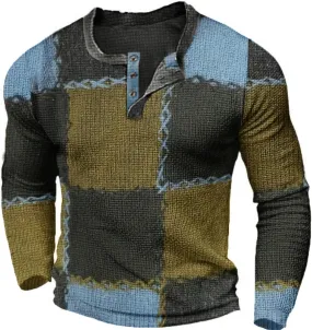 Lightweight Sweatshirts for Men Long Sleeve Button Down Shirt Waffle Plaid Shirt Untucked Henley Shirt Casual Shirt