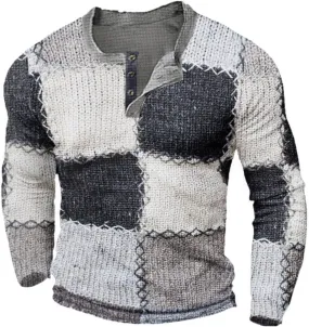 Lightweight Sweatshirts for Men Long Sleeve Button Down Shirt Waffle Plaid Shirt Untucked Henley Shirt Casual Shirt