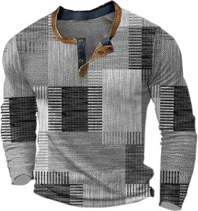 Lightweight Sweatshirts for Men Long Sleeve Button Down Shirt Waffle Plaid Shirt Untucked Henley Shirt Casual Shirt