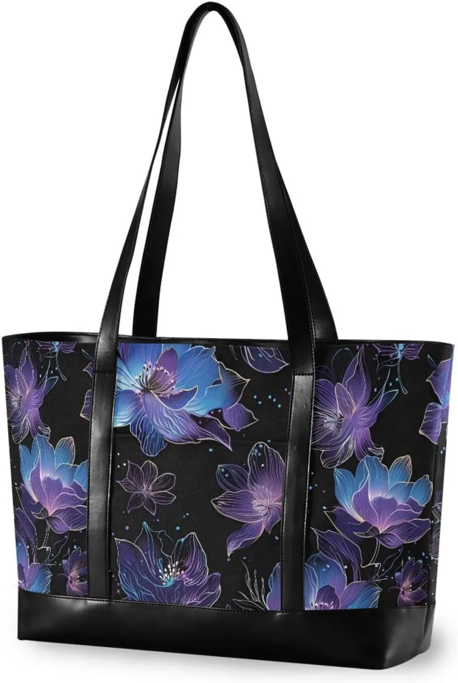 Line Drawing Floral Blue Purple essentials womens tote bag with zipper for school with tablet bolsas para computadoras de mujer