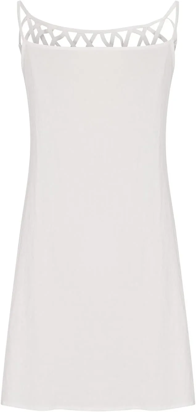 Linen Dress for Women Summer Trendy Loose Round Neck Solid Sundress Casual Sleeveless Vacation Pleated Dresses