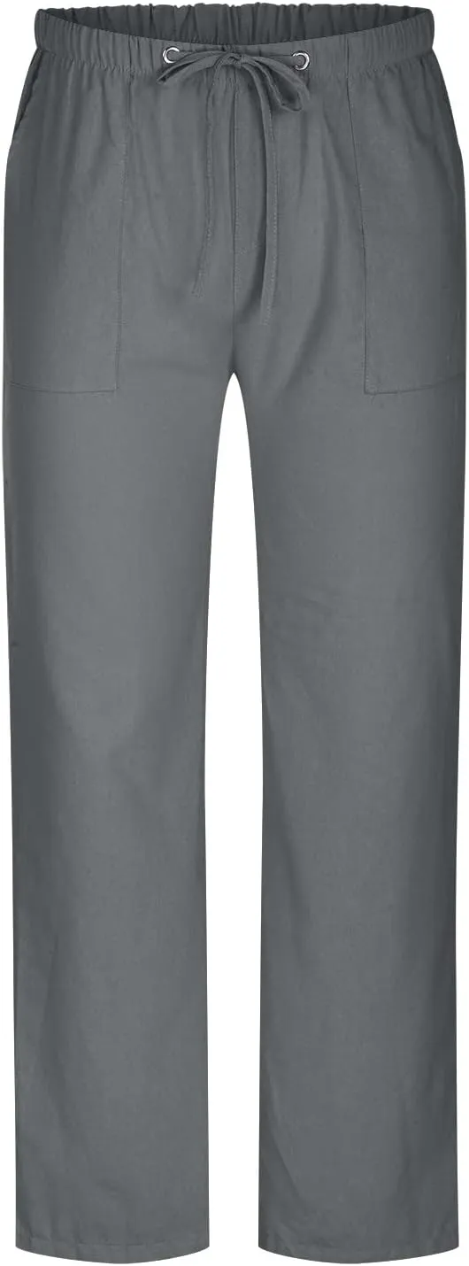 Linen Dress Pants Men Slim Fit Straight Leg Trousers Elastic Waist Lounge Pants Breathable Summer Pants Casual Pants
