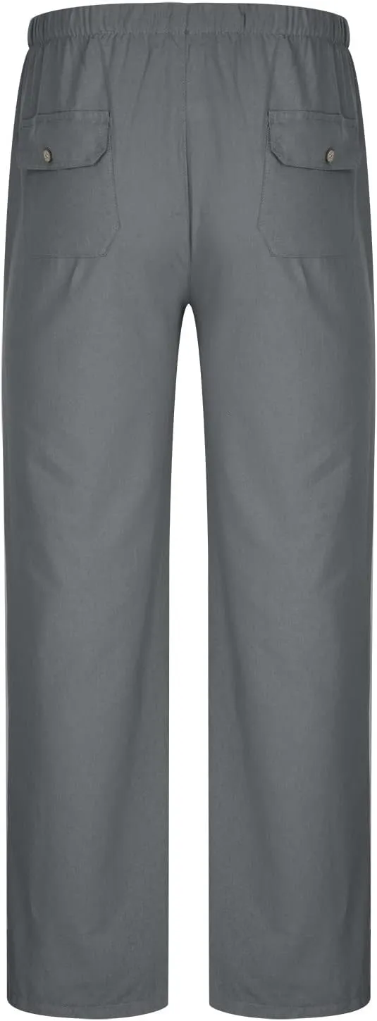 Linen Dress Pants Men Slim Fit Straight Leg Trousers Elastic Waist Lounge Pants Breathable Summer Pants Casual Pants