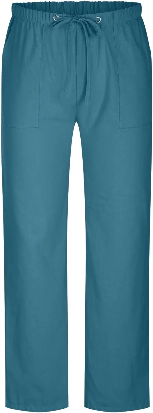 Linen Dress Pants Men Slim Fit Straight Leg Trousers Elastic Waist Lounge Pants Breathable Summer Pants Casual Pants