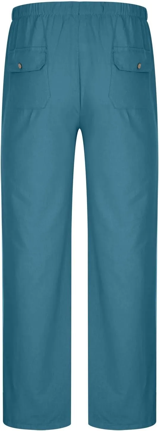 Linen Dress Pants Men Slim Fit Straight Leg Trousers Elastic Waist Lounge Pants Breathable Summer Pants Casual Pants