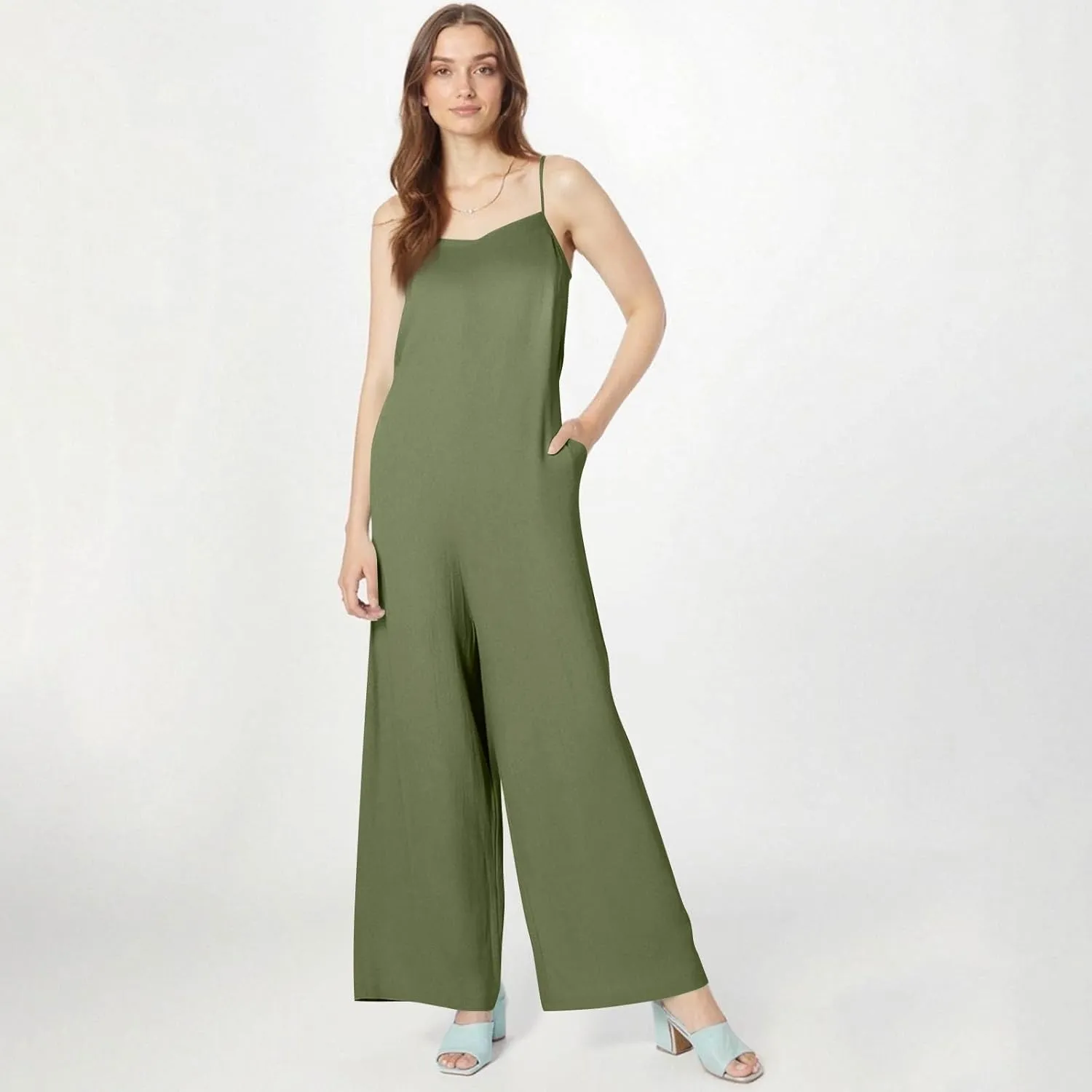 Linen Jumpsuits for Women Casual Comfy Loose Summer Boho Sleeveless Wide Leg Overalls One Piece Outfits with Pockets