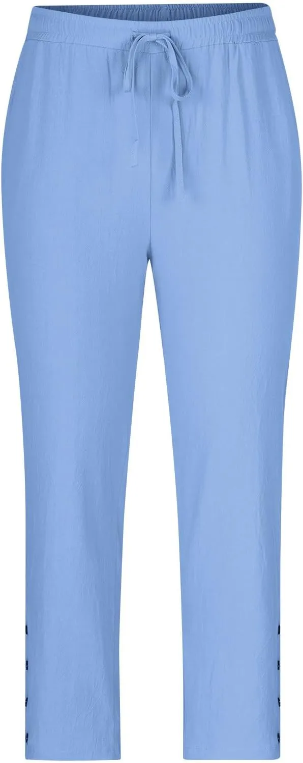 Linen Pants for Men Summer Big and Tall Beach Pants Drawstring Elastic Waist Trousers Loose Casual Tapered Pants