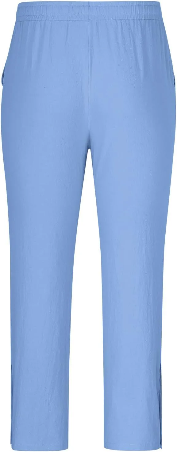 Linen Pants for Men Summer Big and Tall Beach Pants Drawstring Elastic Waist Trousers Loose Casual Tapered Pants