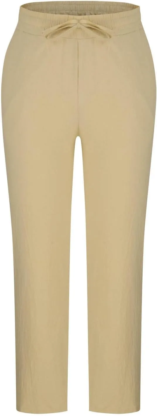 Linen Pants Men Drawstring Lightweight Beach Summer Yoga Pants Elastic Waist Slim Relaxed Fit Trousers with Pockets