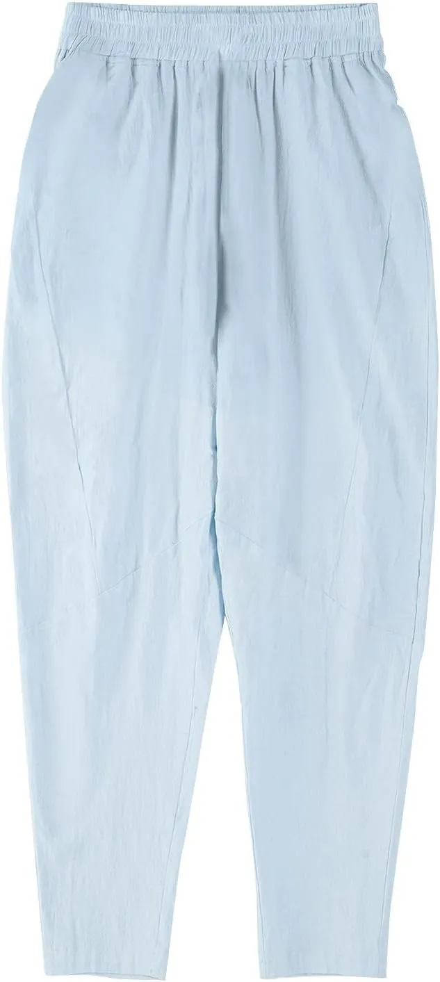 Linen Pants Men Summer Lightweight Drawstring Waist Tapered Leg Pants Casual Breathable Linen Trousers with Pockets