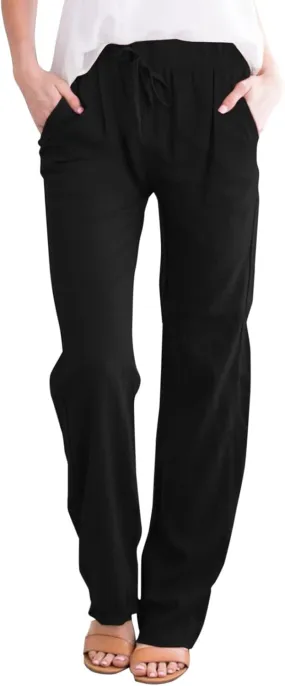 Linen Pants Women Summer Capris Casual High Waisted Drawstring Carpi Pants Loose Comfy Cropped Trousers Linen Pants