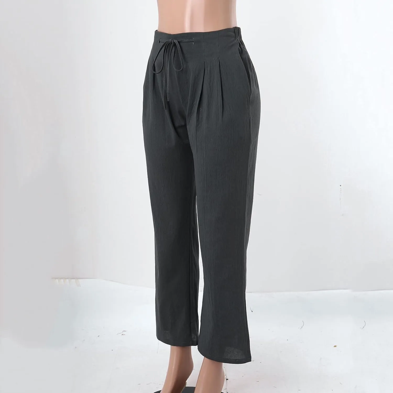 Linen Pants Women Summer Capris Casual High Waisted Drawstring Carpi Pants Loose Comfy Cropped Trousers Linen Pants
