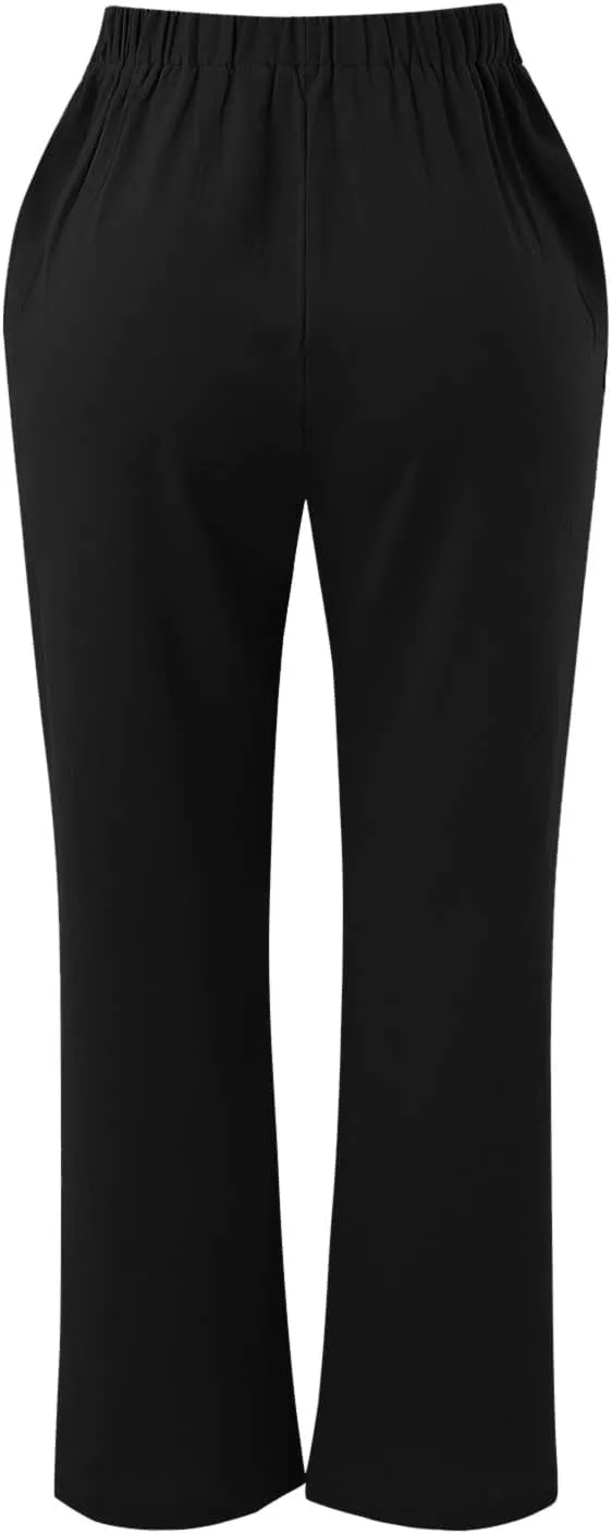 Linen Pants Women Summer Capris Casual High Waisted Drawstring Carpi Pants Loose Comfy Cropped Trousers Linen Pants