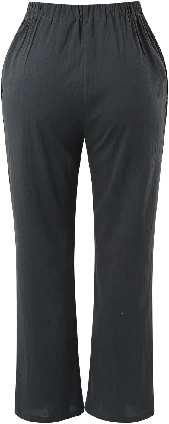 Linen Pants Women Summer Capris Casual High Waisted Drawstring Carpi Pants Loose Comfy Cropped Trousers Linen Pants