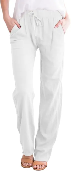 Linen Pants Women Summer Capris Casual High Waisted Drawstring Carpi Pants Loose Comfy Cropped Trousers Linen Pants