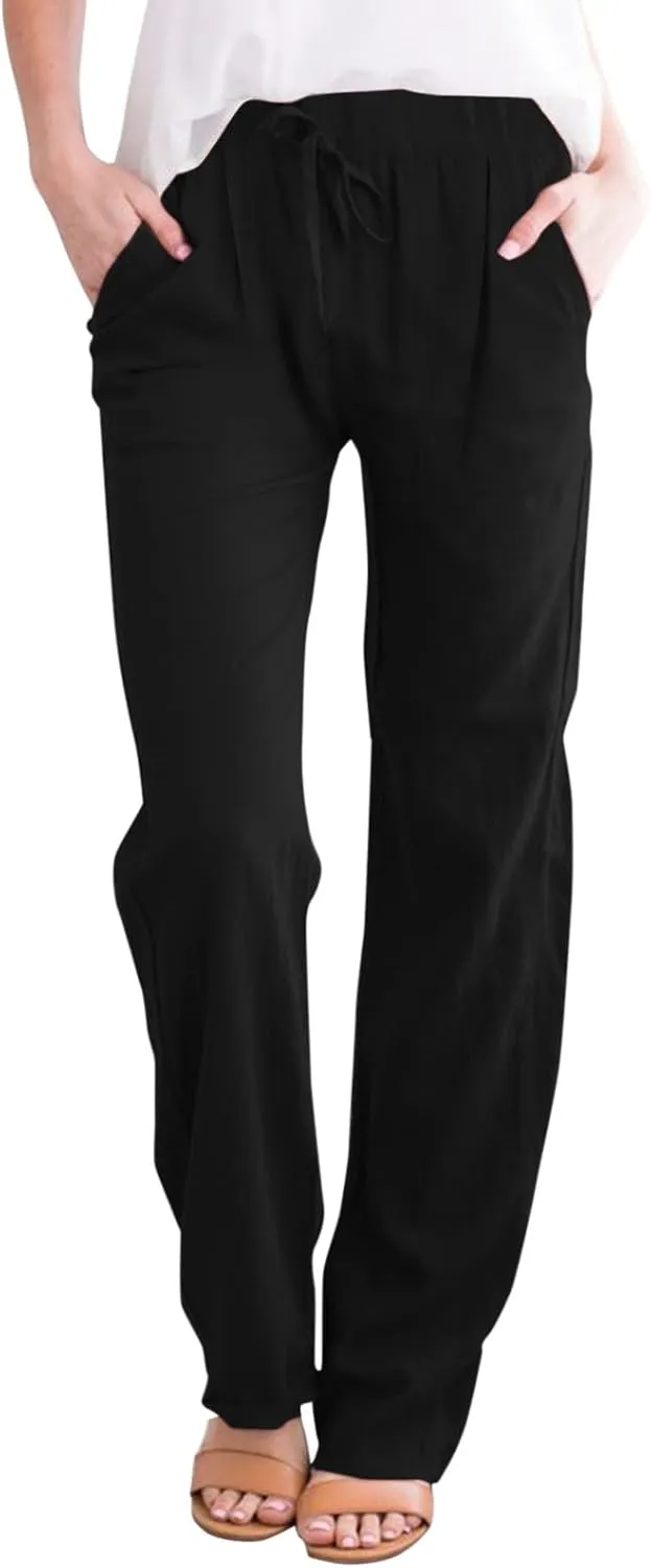 Linen Pants Women Summer Capris Casual High Waisted Drawstring Carpi Pants Loose Comfy Cropped Trousers Linen Pants