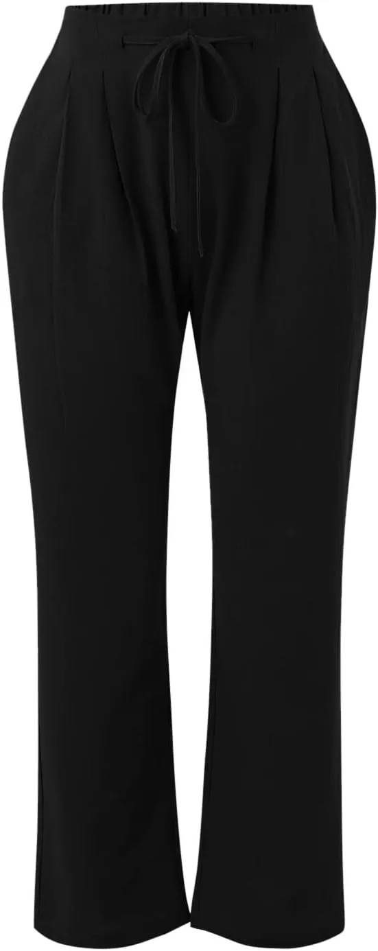 Linen Pants Women Summer Capris Casual High Waisted Drawstring Carpi Pants Loose Comfy Cropped Trousers Linen Pants