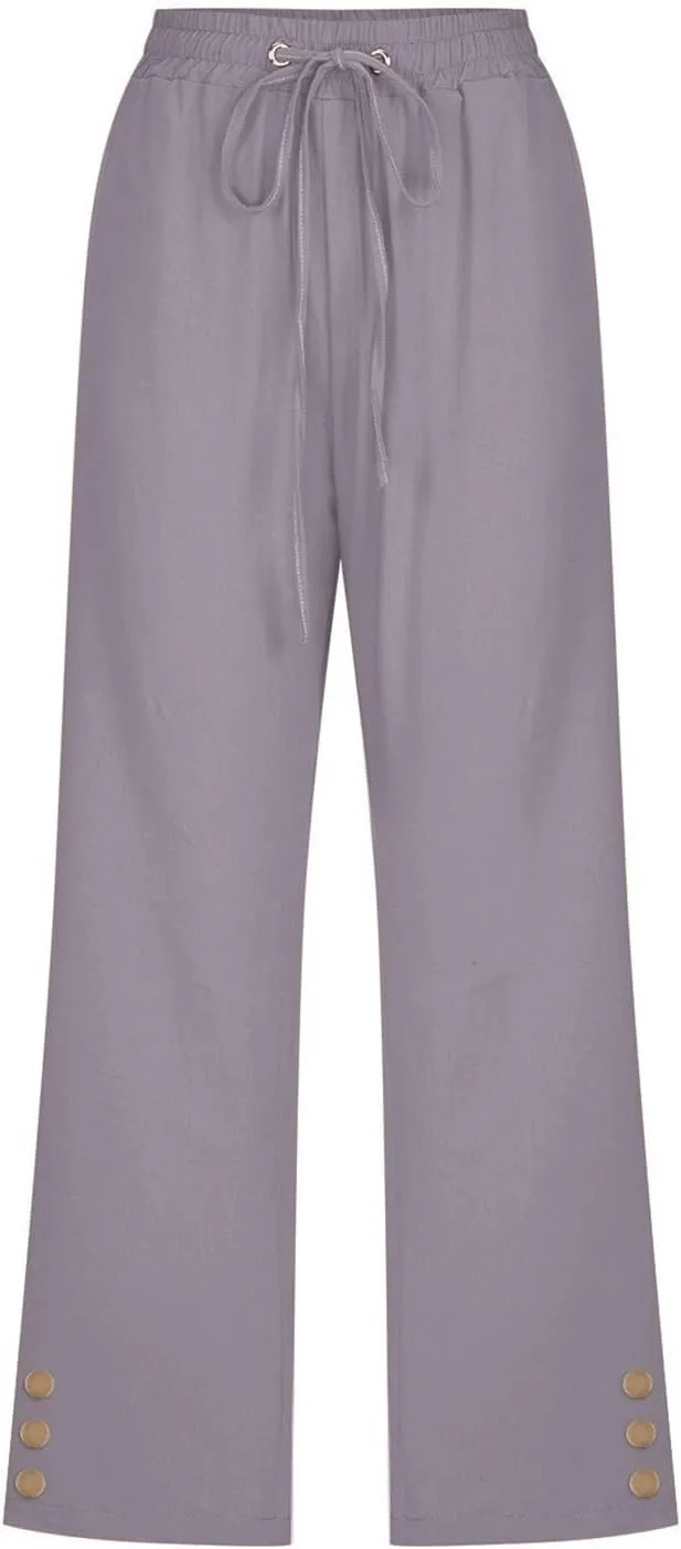 Linen Pants Women Summer Pants Elastic Waist Baggy Pants Drawstring Trousers with Pockets Cropped Pants Women Linen