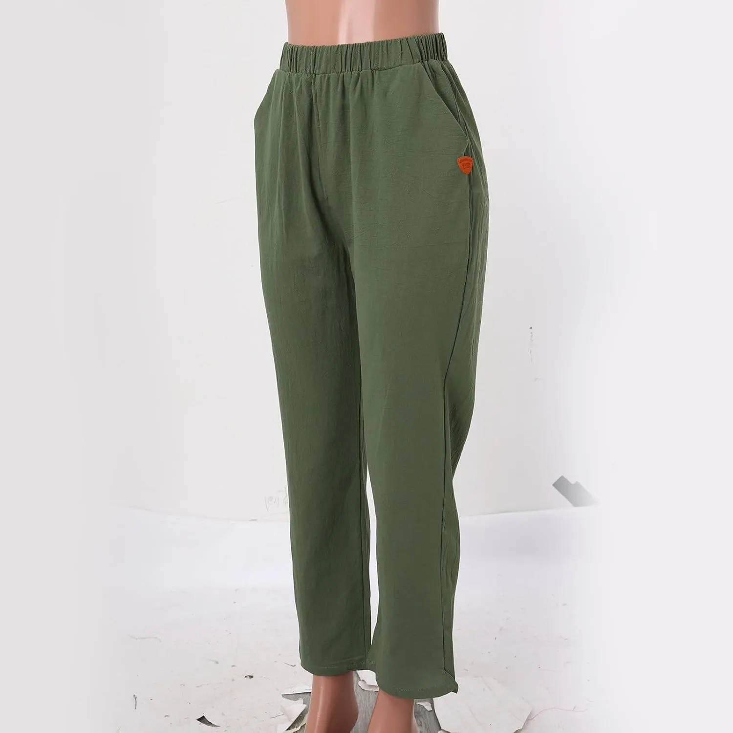 Linen Pants Women Summer Waist Cropped Trousers for Beach Casual Wear Women High Waisted Dress Pants Business Casual
