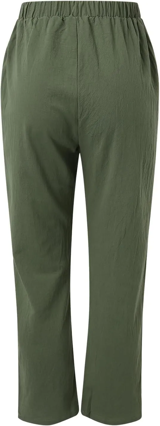 Linen Pants Women Summer Waist Cropped Trousers for Beach Casual Wear Women High Waisted Dress Pants Business Casual