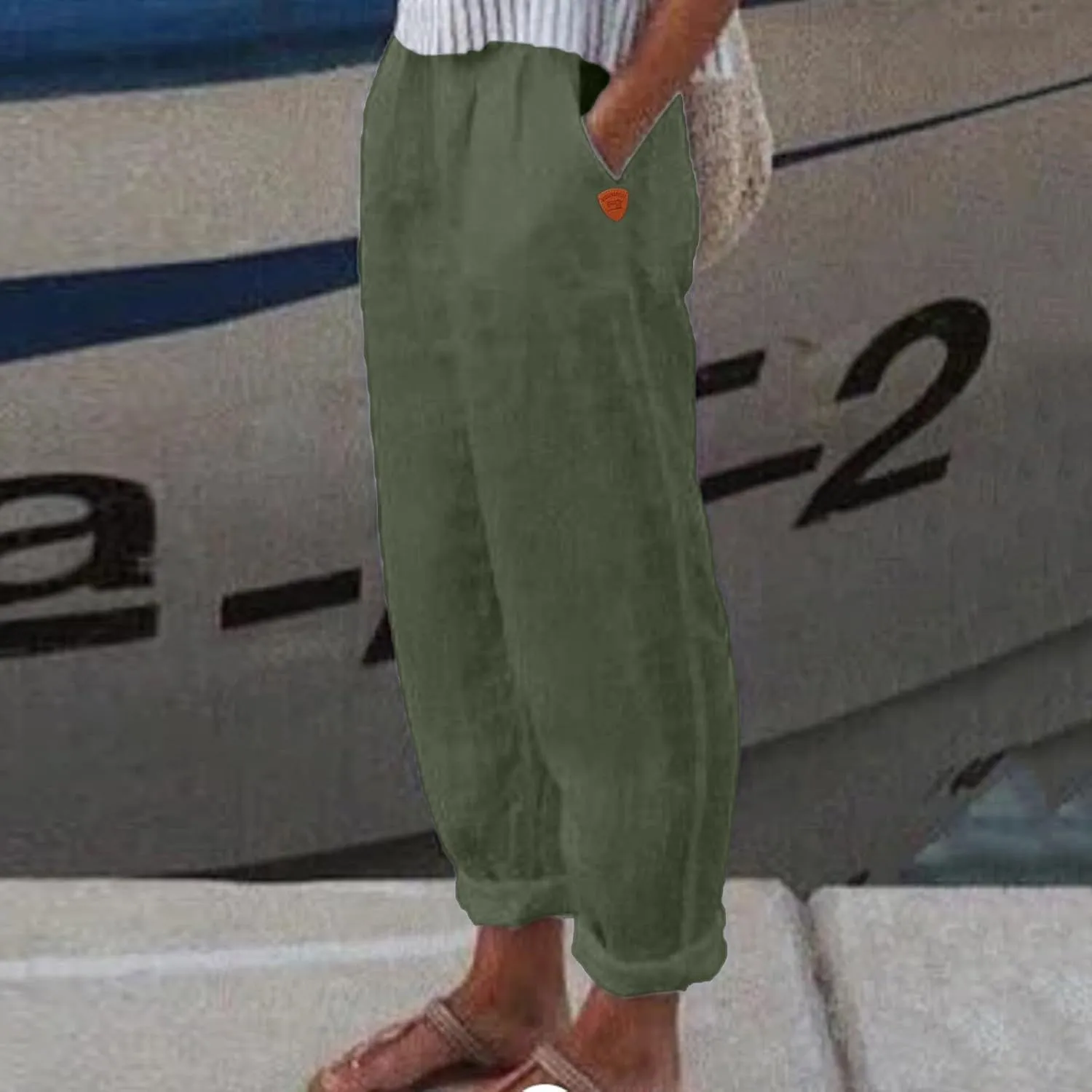 Linen Pants Women Summer Waist Cropped Trousers for Beach Casual Wear Women High Waisted Dress Pants Business Casual