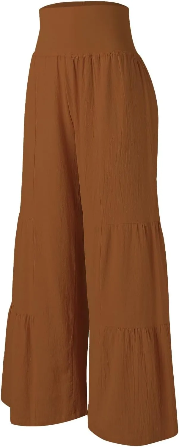 Linen Pants Women Summer Wide Leg Palazzo Pants Boho Loose Fit Casual Flowy Lounge Trousers Women Casual Linen Pants