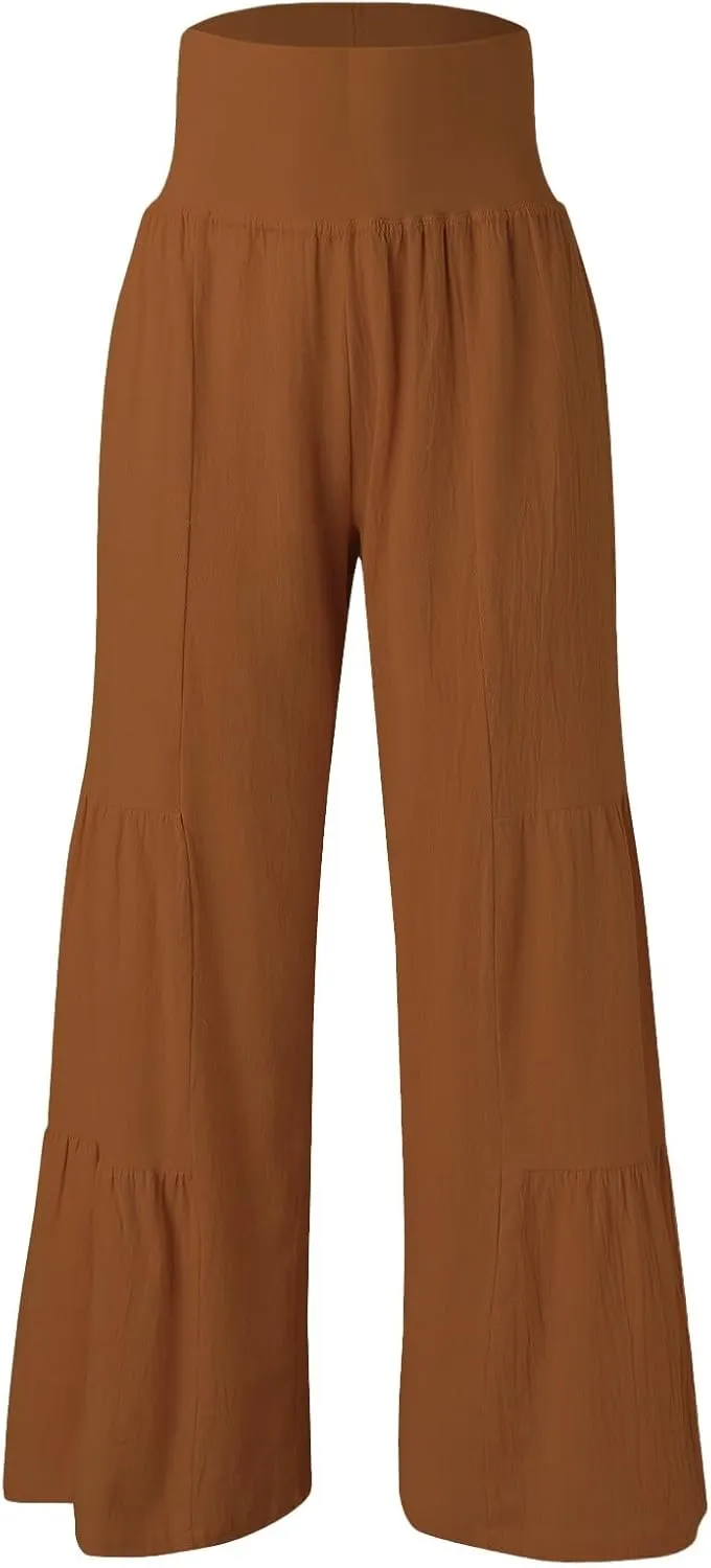 Linen Pants Women Summer Wide Leg Palazzo Pants Boho Loose Fit Casual Flowy Lounge Trousers Women Casual Linen Pants