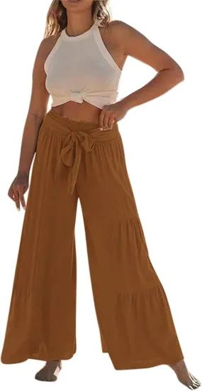 Linen Pants Women Summer Wide Leg Palazzo Pants Boho Loose Fit Casual Flowy Lounge Trousers Women Casual Linen Pants
